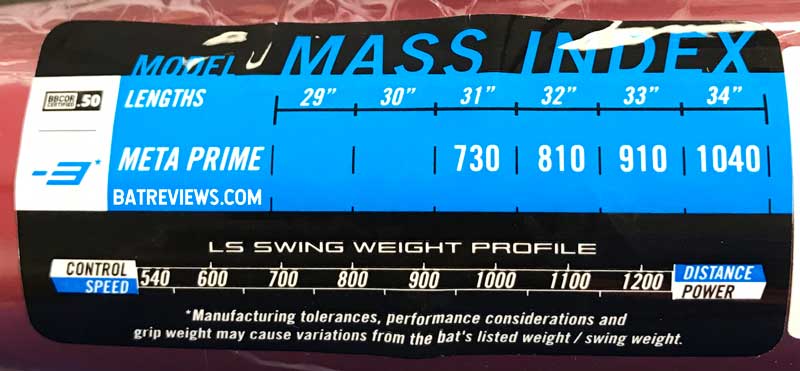 2019 Louisville Slugger Meta Prime Mass Index Swing Weight